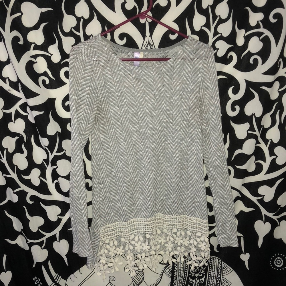 Gray and white sweater